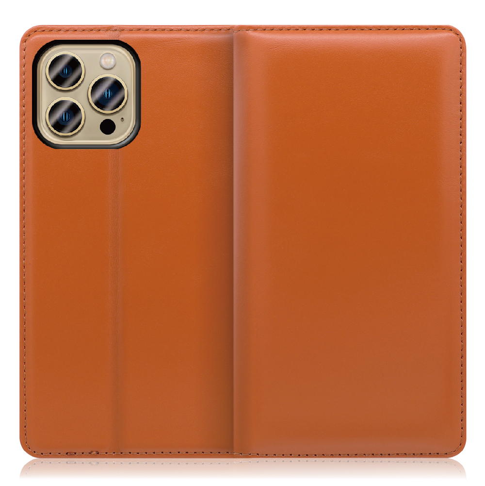 LOOF Simplle iPhone 13 Pro Max 用 [オレンジ]本革 マグネット不使用 手帳型ケース カード収納 幅広ポケット ベルトなし