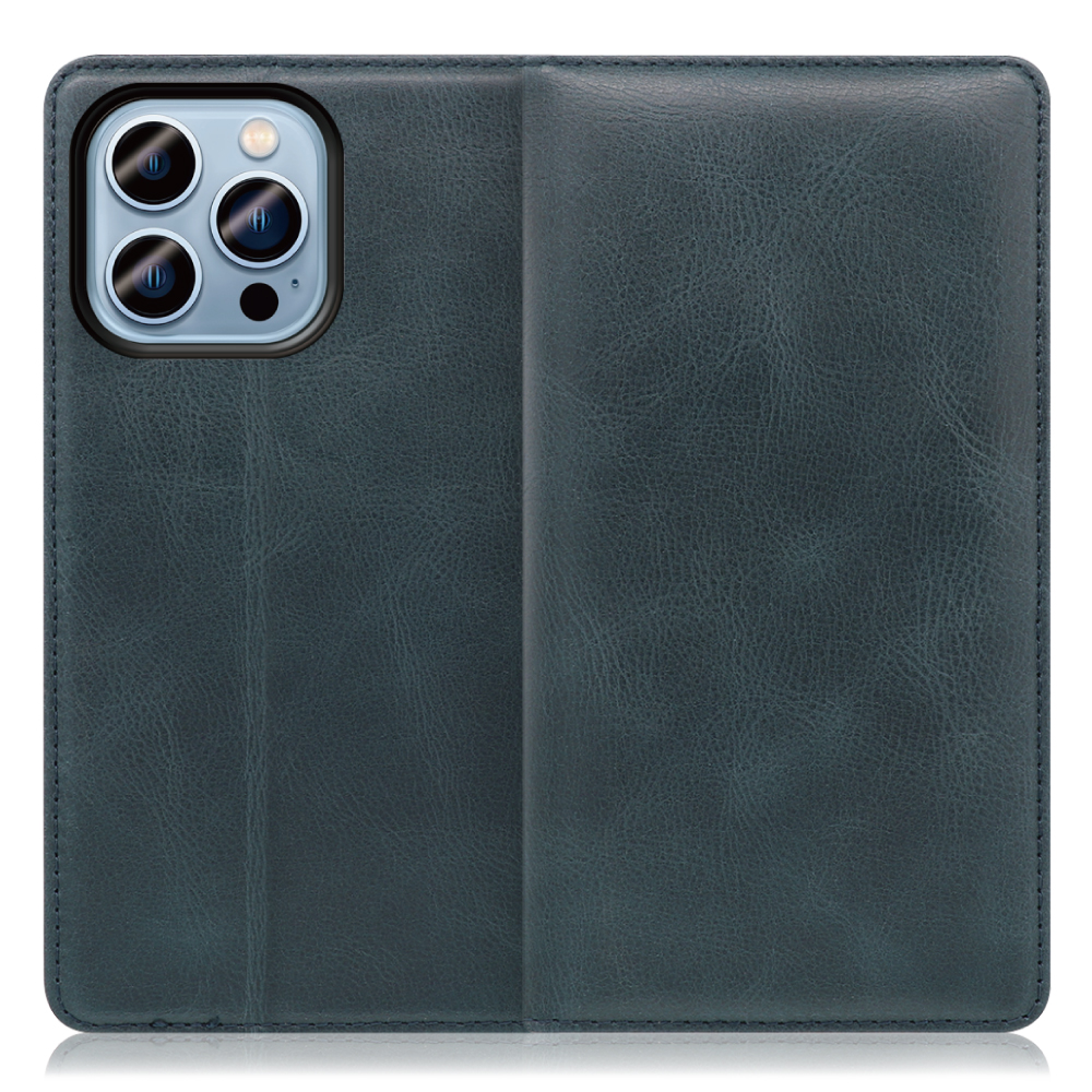 LOOF Simplle Series iPhone 14 Pro 用 [テールグリーン]本革 マグネット不使用 手帳型ケース カード収納 幅広ポケット ベルトなし