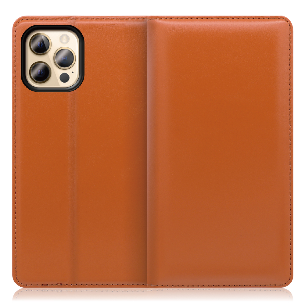 LOOF Simplle iPhone 12 Pro Max 用 [オレンジ]本革 マグネット不使用 手帳型ケース カード収納 幅広ポケット ベルトなし