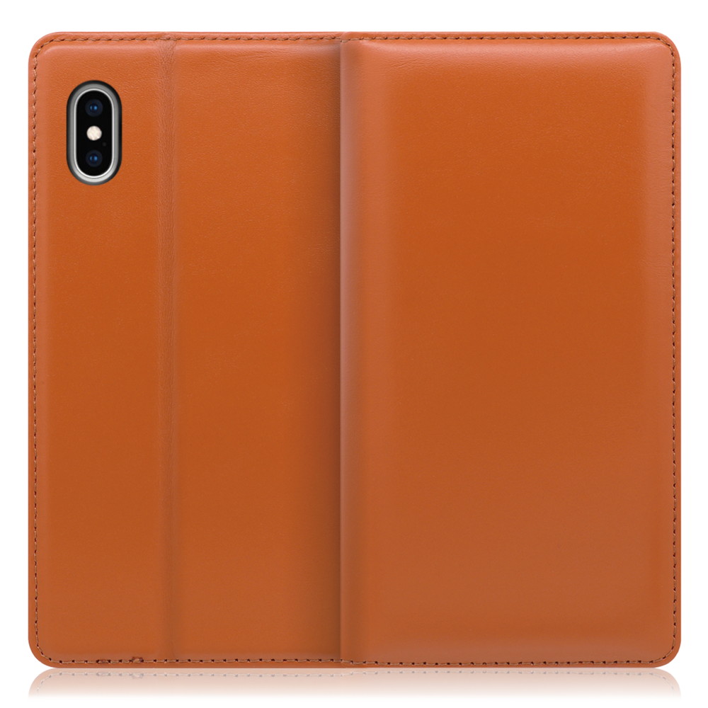 LOOF Simplle iPhone XS Max 用 [オレンジ]本革 マグネット不使用 手帳型ケース カード収納 幅広ポケット ベルトなし