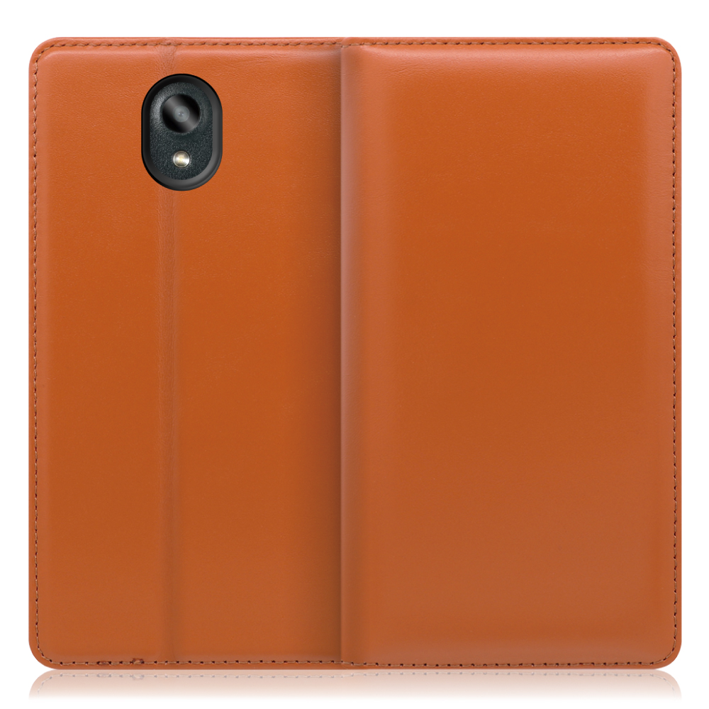 LOOF Simplle DIGNO BX 用 [オレンジ]本革 マグネット不使用 手帳型ケース カード収納 幅広ポケット ベルトなし
