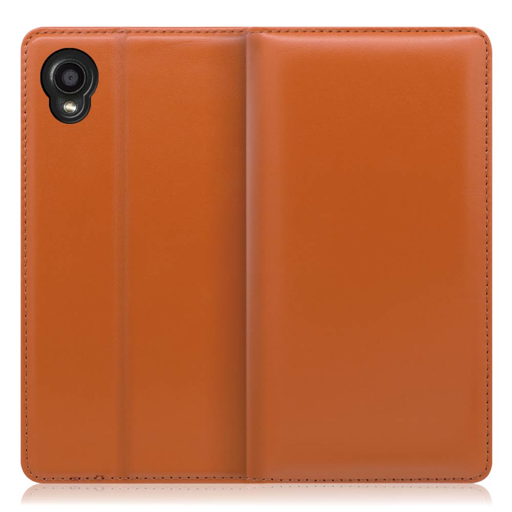 LOOF Simplle DIGNO BX2  用 [オレンジ]本革 マグネット不使用 手帳型ケース カード収納 幅広ポケット ベルトなし