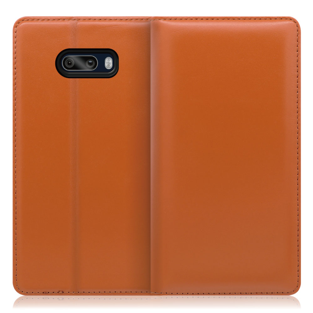 LOOF Simplle LG G8X ThinQ 用 [オレンジ]本革 マグネット不使用 手帳型ケース カード収納 幅広ポケット ベルトなし