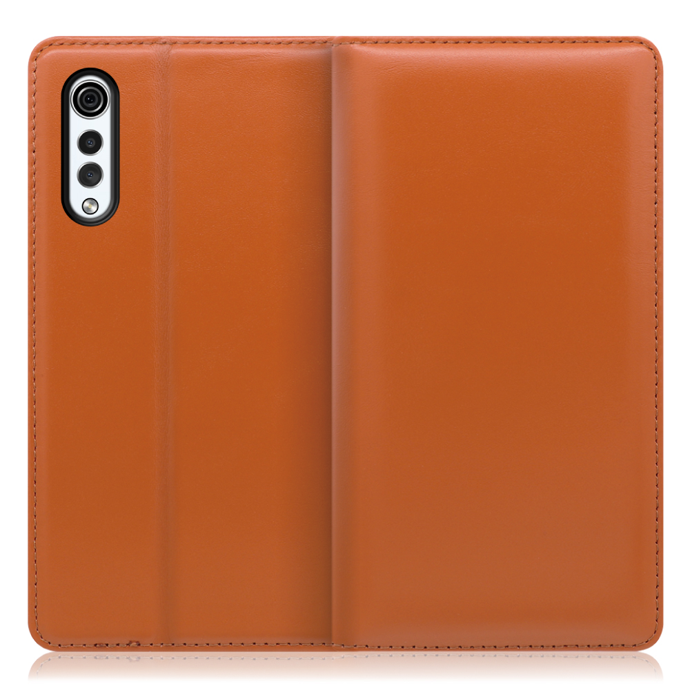 LOOF Simplle LG VELVET L-52A 用 [オレンジ]本革 マグネット不使用 手帳型ケース カード収納 幅広ポケット ベルトなし
