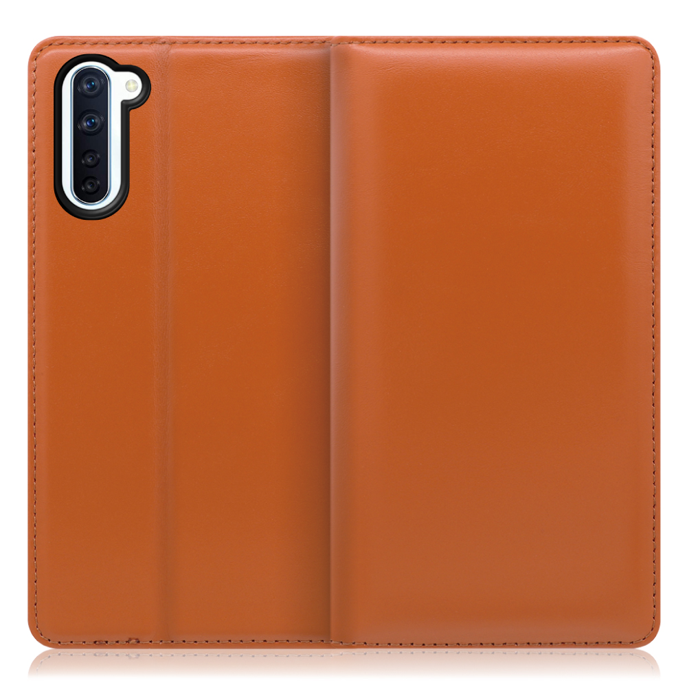 LOOF Simplle OPPO Reno3 A 用 [オレンジ]本革 マグネット不使用 手帳型ケース カード収納 幅広ポケット ベルトなし