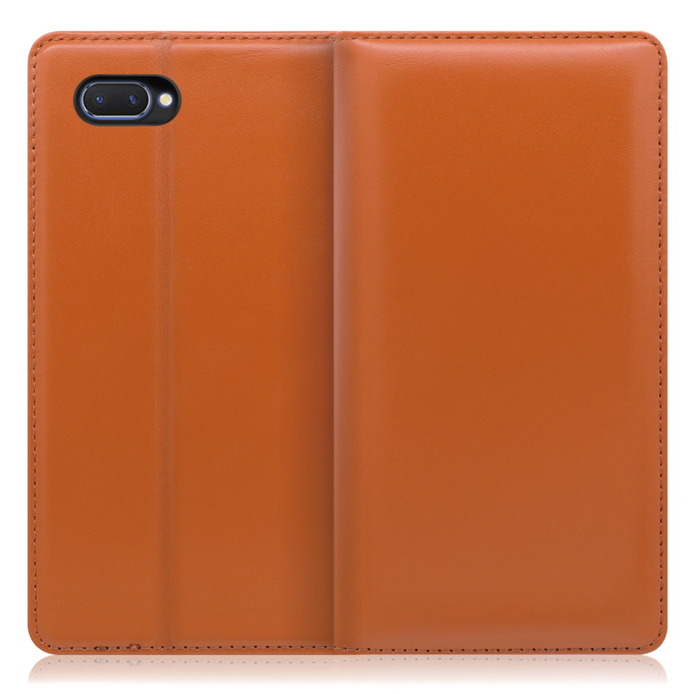 LOOF Simplle OPPO R15 Neo 用 [オレンジ]本革 マグネット不使用 手帳型ケース カード収納 幅広ポケット ベルトなし
