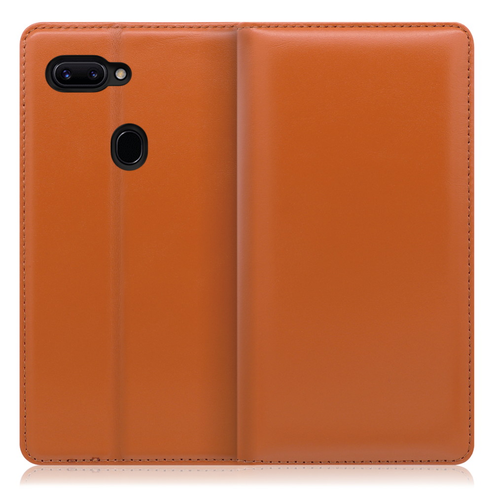 LOOF Simplle OPPO R15 Pro 用 [オレンジ]本革 マグネット不使用 手帳型ケース カード収納 幅広ポケット ベルトなし