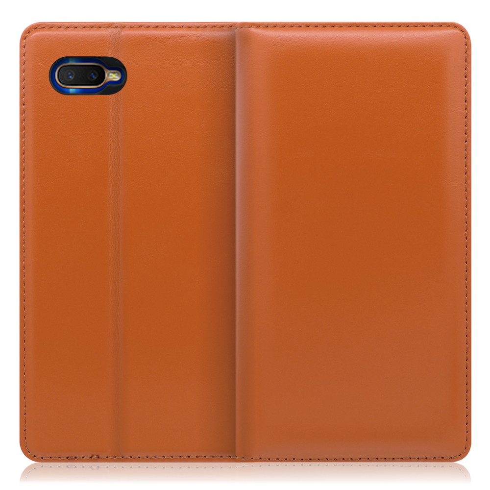 LOOF Simplle OPPO R17 Neo 用 [オレンジ]本革 マグネット不使用 手帳型ケース カード収納 幅広ポケット ベルトなし