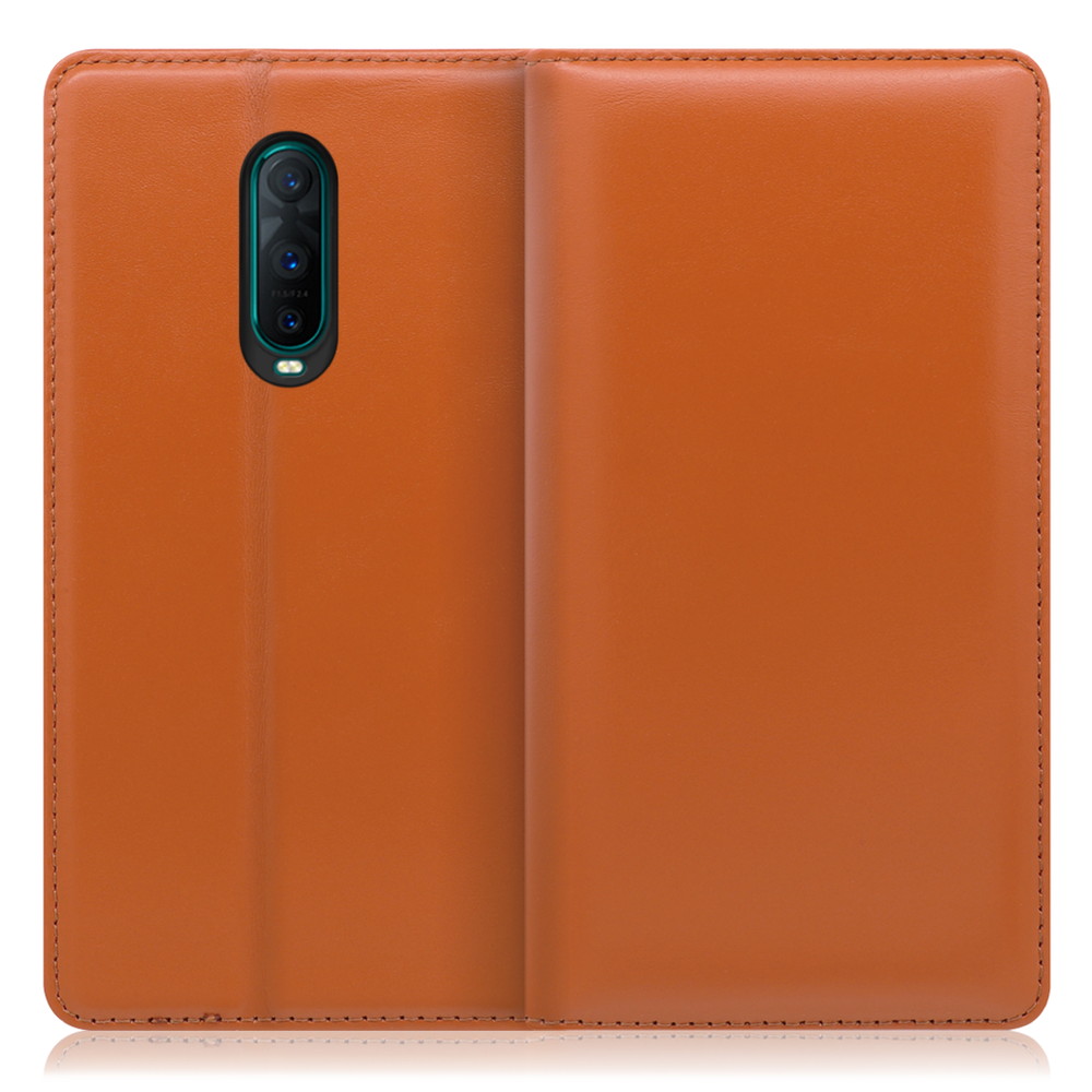 LOOF Simplle OPPO R17 Pro 用 [オレンジ]本革 マグネット不使用 手帳型ケース カード収納 幅広ポケット ベルトなし