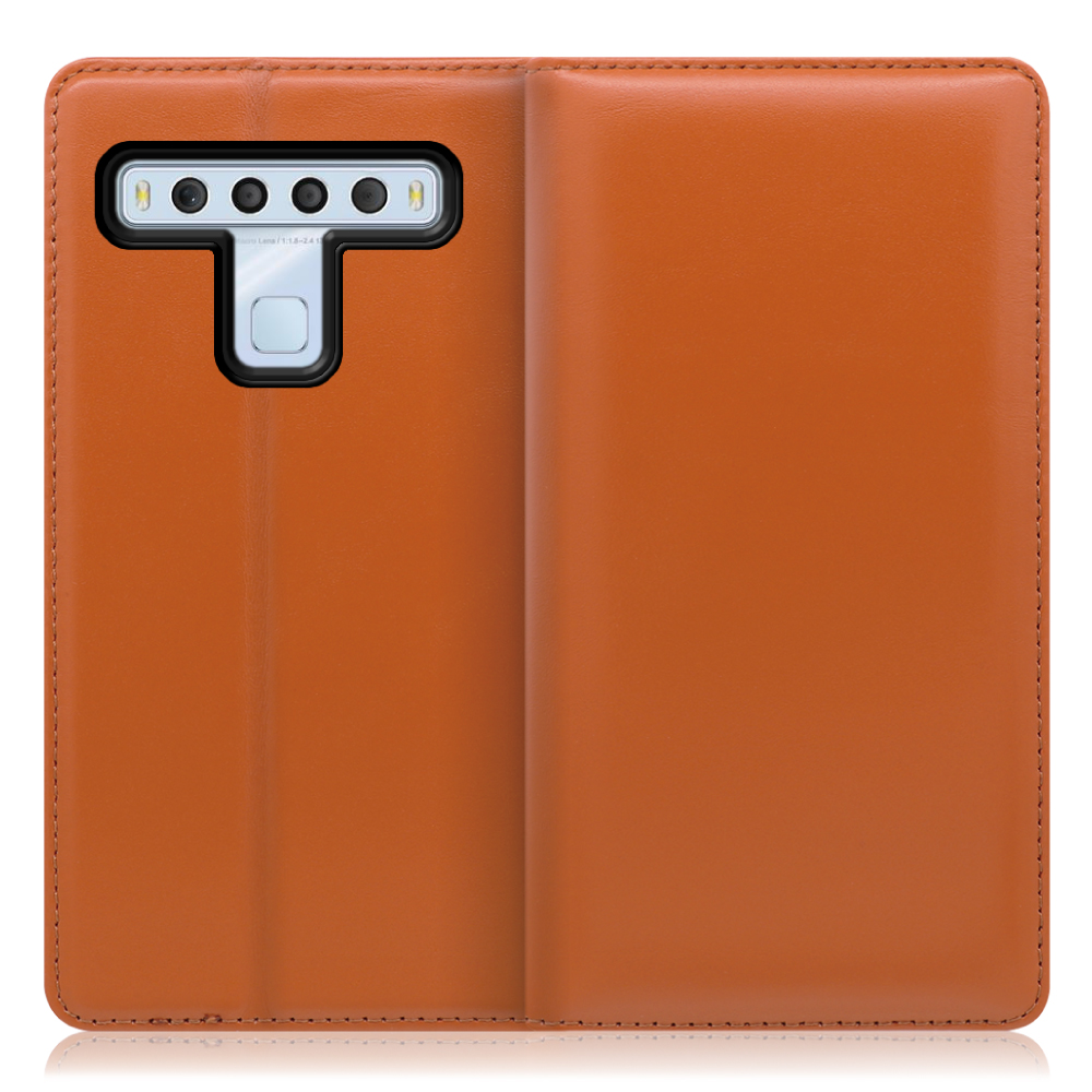 LOOF Simplle TCL 10 Lite 用 [オレンジ]本革 マグネット不使用 手帳型ケース カード収納 幅広ポケット ベルトなし