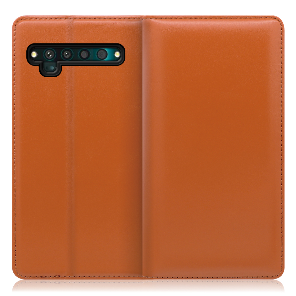 LOOF Simplle TCL 10 Pro 用 [オレンジ]本革 マグネット不使用 手帳型ケース カード収納 幅広ポケット ベルトなし