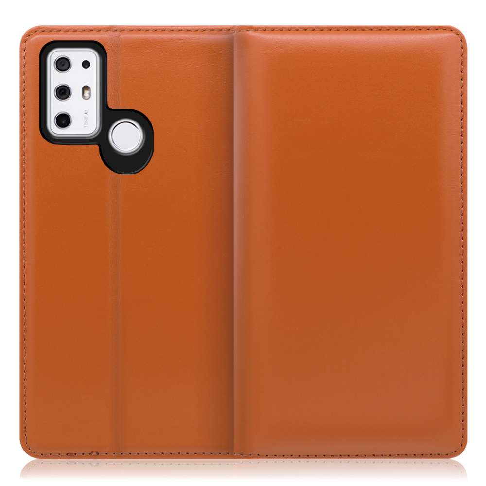 LOOF Simplle TONE e21 用 [オレンジ]本革 マグネット不使用 手帳型ケース カード収納 幅広ポケット ベルトなし