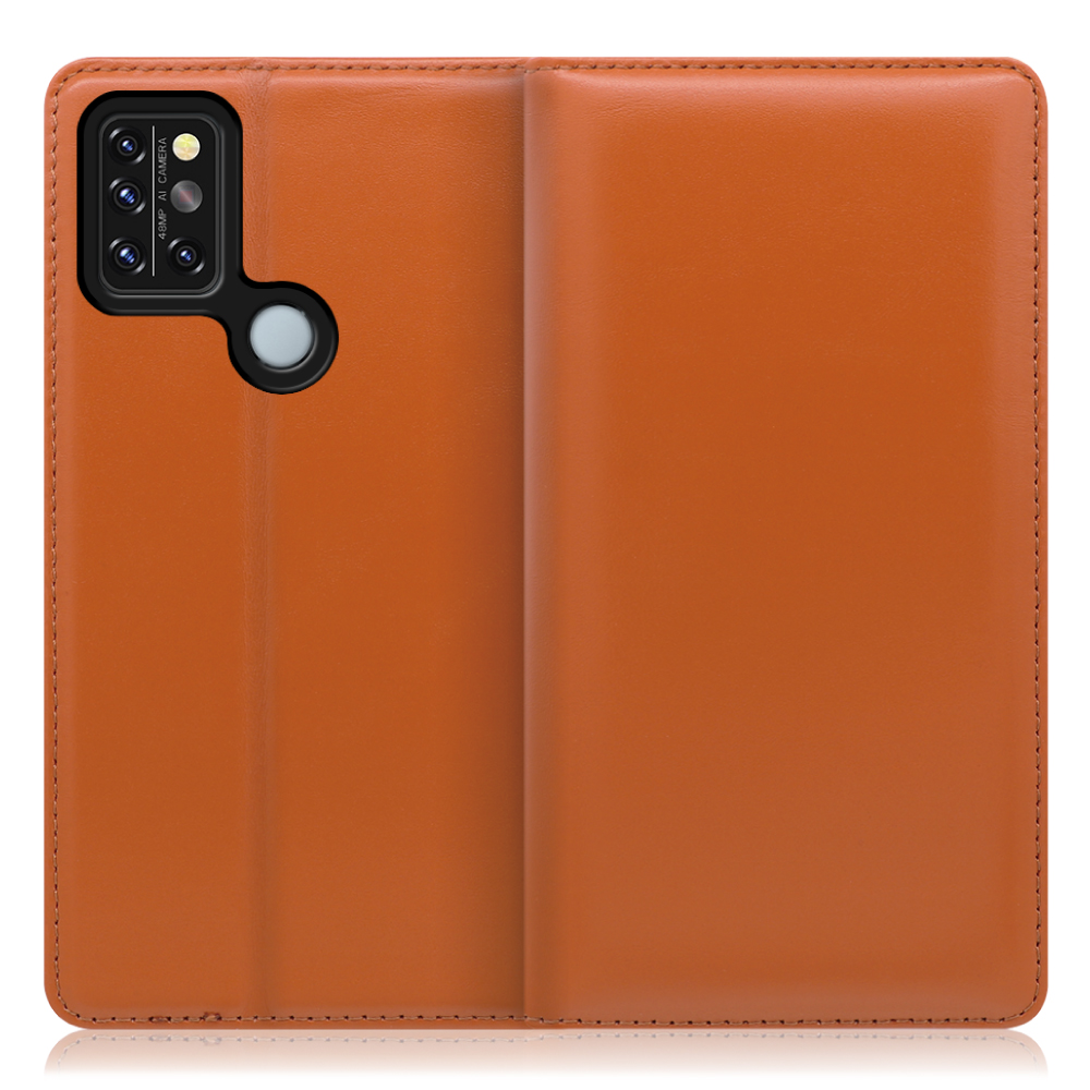 LOOF Simplle UMIDIGI A9 Pro 用 [オレンジ]本革 マグネット不使用 手帳型ケース カード収納 幅広ポケット ベルトなし