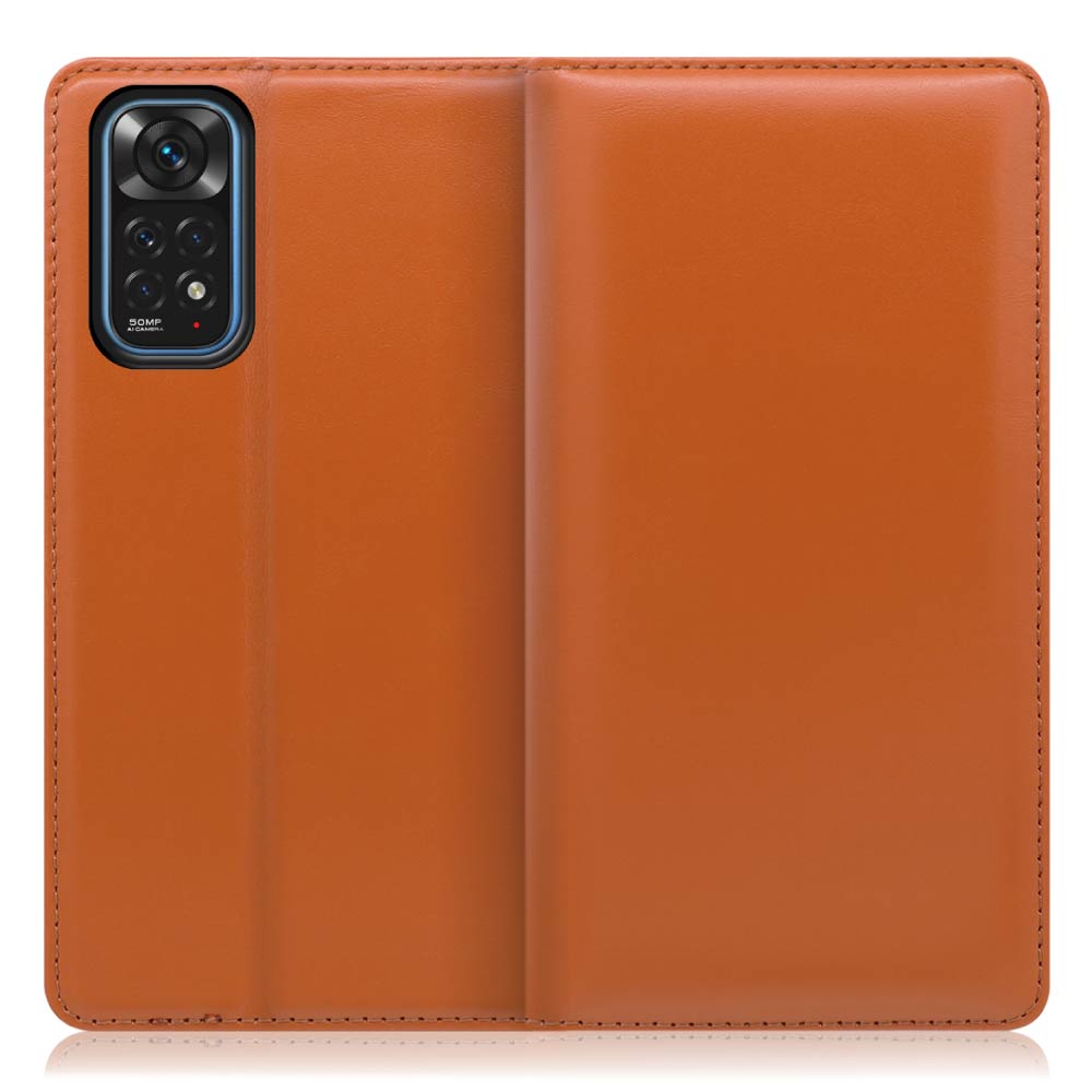 LOOF Simplle Xiaomi Redmi Note 11 用 [オレンジ]本革 マグネット不使用 手帳型ケース カード収納 幅広ポケット ベルトなし