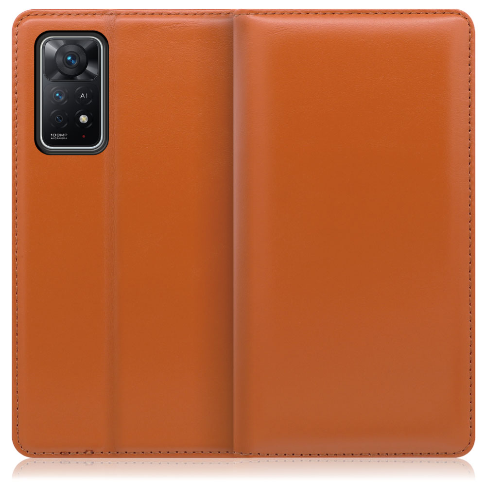 LOOF Simplle Xiaomi Redmi Note 11 Pro 5G 用 [オレンジ]本革 マグネット不使用 手帳型ケース カード収納 幅広ポケット ベルトなし