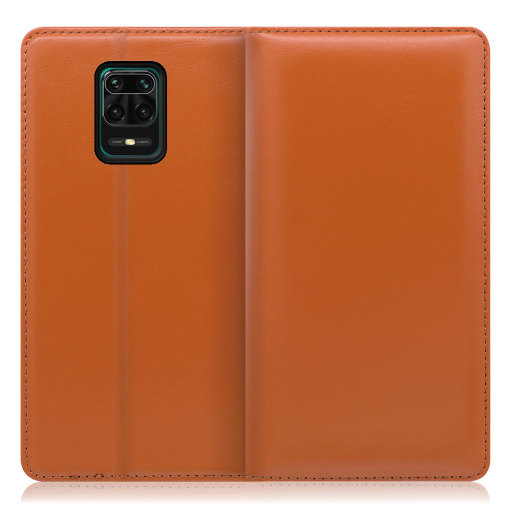 LOOF Simplle Xiaomi Redmi Note 9S 用 [オレンジ]本革 マグネット不使用 手帳型ケース カード収納 幅広ポケット ベルトなし