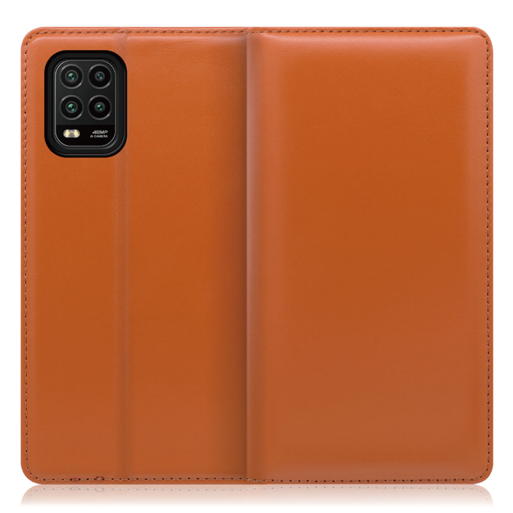 LOOF Simplle Xiaomi Mi 10 Lite 5G 用 [オレンジ]本革 マグネット不使用 手帳型ケース カード収納 幅広ポケット ベルトなし
