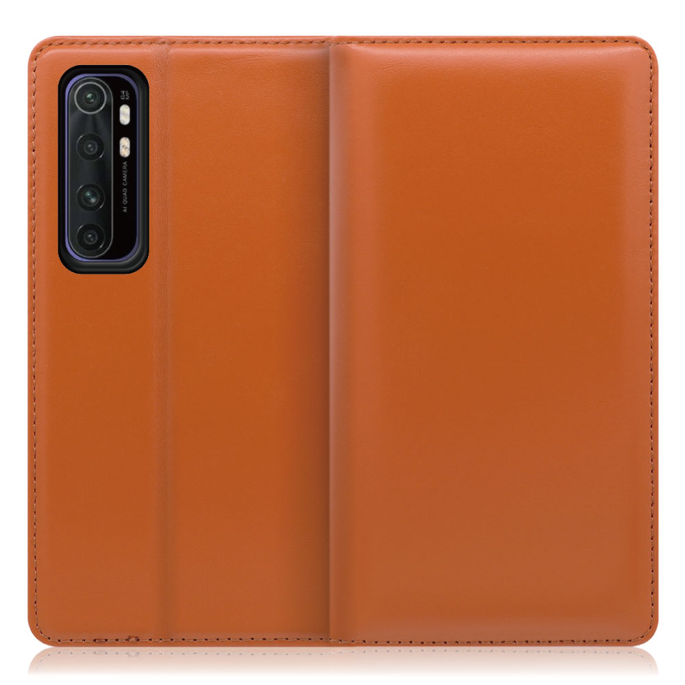 LOOF Simplle Xiaomi Mi Note 10 Lite  用 [オレンジ]本革 マグネット不使用 手帳型ケース カード収納 幅広ポケット ベルトなし