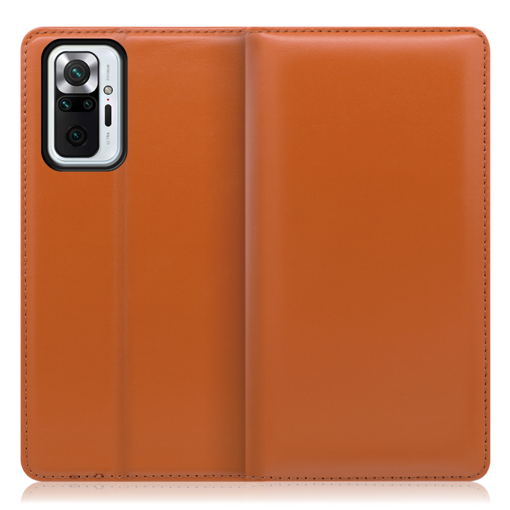 LOOF Simplle Xiaomi Redmi Note 10 Pro 用 [オレンジ]本革 マグネット不使用 手帳型ケース カード収納 幅広ポケット ベルトなし