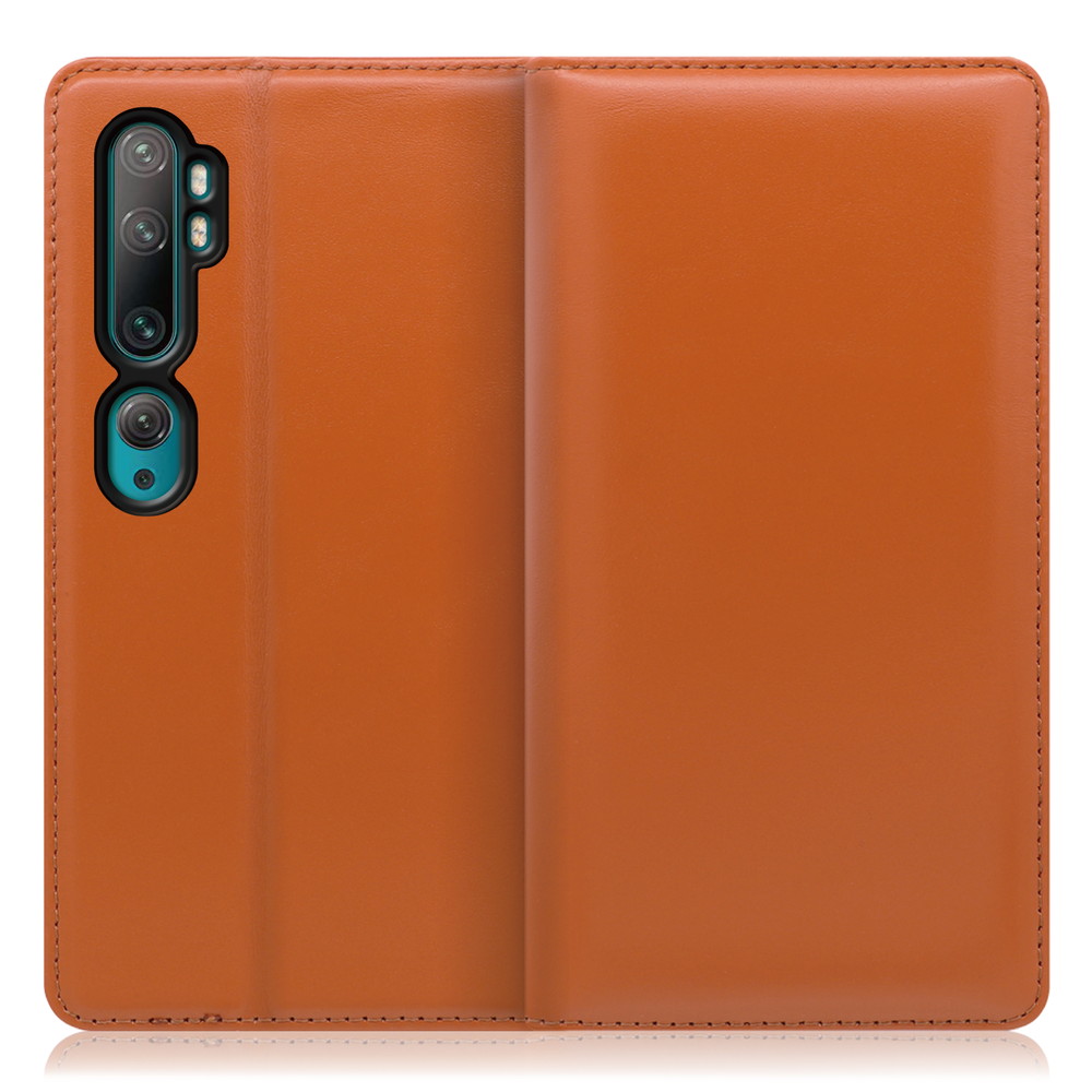 LOOF Simplle Xiaomi Mi Note 10 / Mi Note 10 Pro / M1910F4G / M1910F4S 用 [オレンジ]本革 マグネット不使用 手帳型ケース カード収納 幅広ポケット ベルトなし