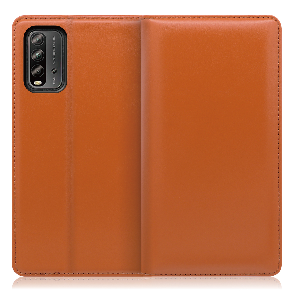 LOOF Simplle Xiaomi Redmi 9T 用 [オレンジ]本革 マグネット不使用 手帳型ケース カード収納 幅広ポケット ベルトなし