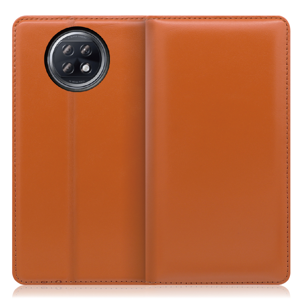 LOOF Simplle Xiaomi Redmi Note 9T 用 [オレンジ]本革 マグネット不使用 手帳型ケース カード収納 幅広ポケット ベルトなし