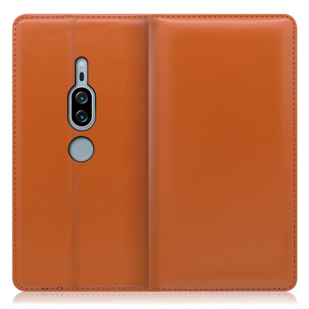 LOOF Simplle Xperia XZ2 Premium / SO-04K / SOV38 用 [オレンジ]本革 マグネット不使用 手帳型ケース カード収納 幅広ポケット ベルトなし