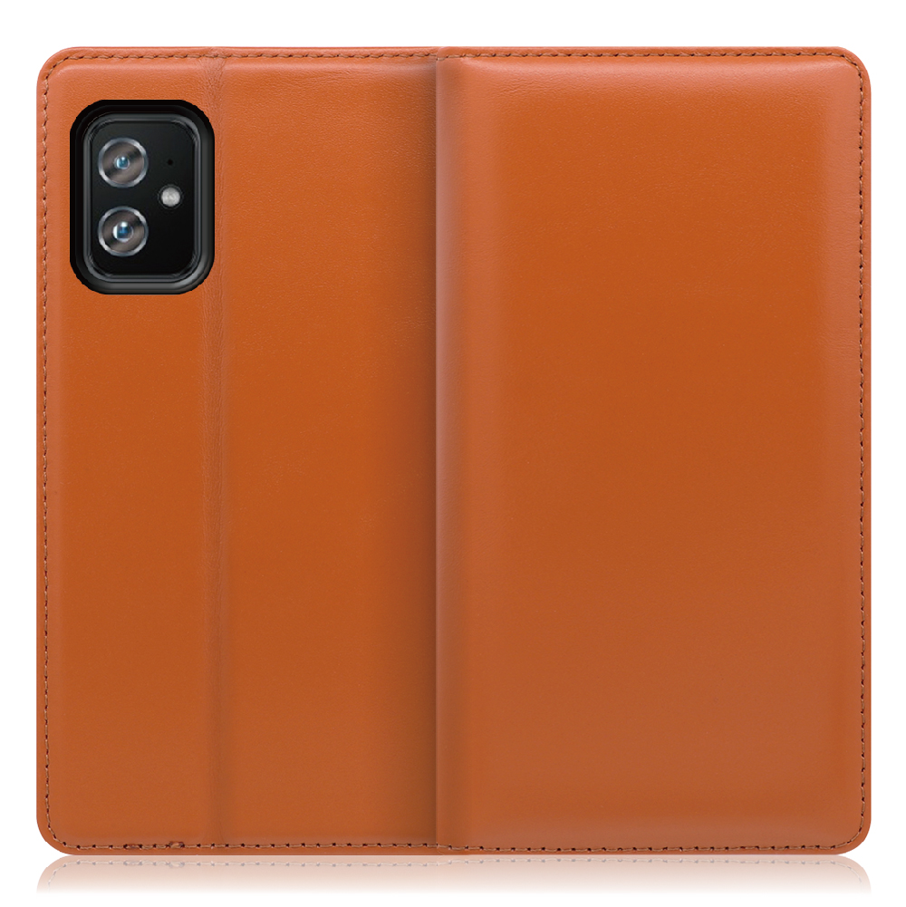 LOOF SIMPLLE Zenfone 8 用 [オレンジ]本革 マグネット不使用 手帳型ケース カード収納 幅広ポケット ベルトなし