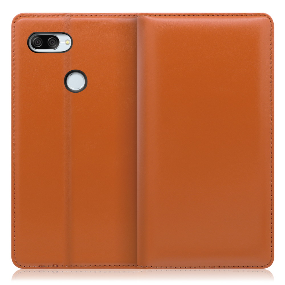 LOOF Simplle ZenFone Max Plus (M1) / ZB570TL 用 [オレンジ]本革 マグネット不使用 手帳型ケース カード収納 幅広ポケット ベルトなし