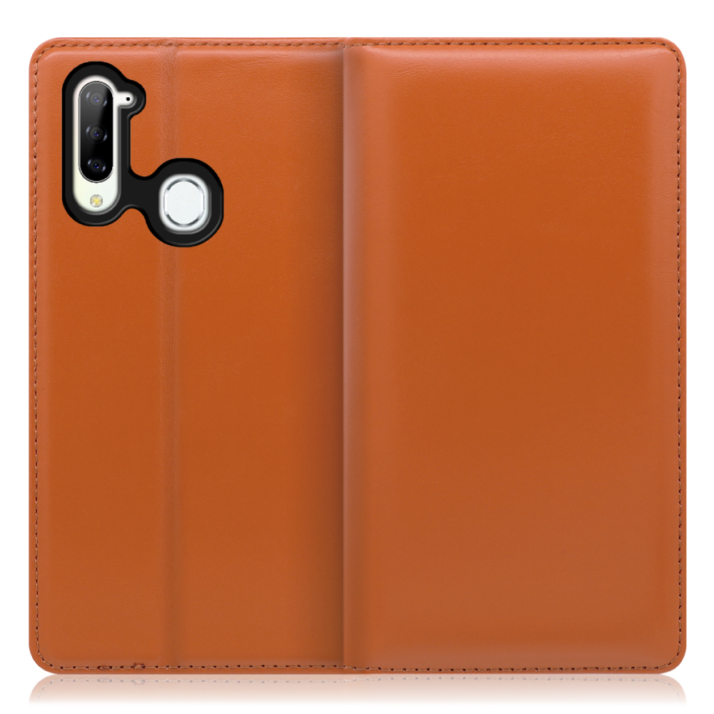 LOOF Simplle Libero 5G 用 [オレンジ]本革 マグネット不使用 手帳型ケース カード収納 幅広ポケット ベルトなし