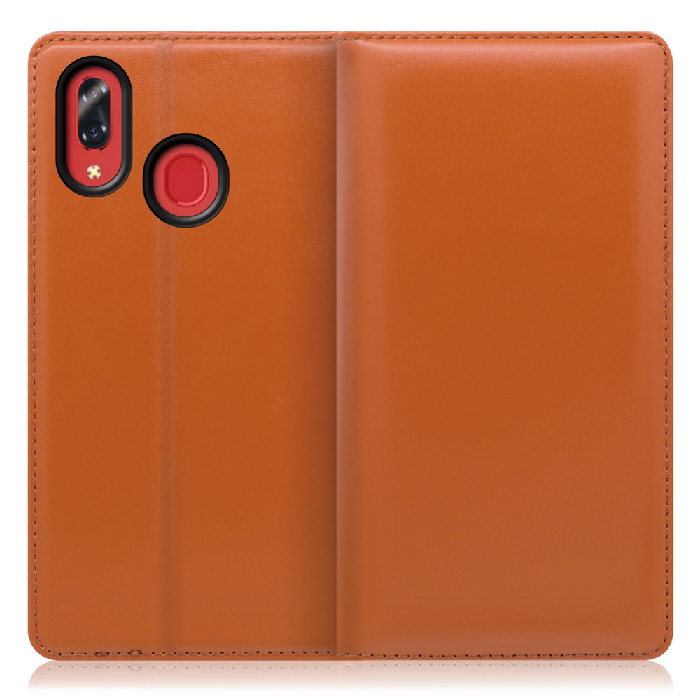 LOOF Simplle Libero S10 用 [オレンジ]本革 マグネット不使用 手帳型ケース カード収納 幅広ポケット ベルトなし