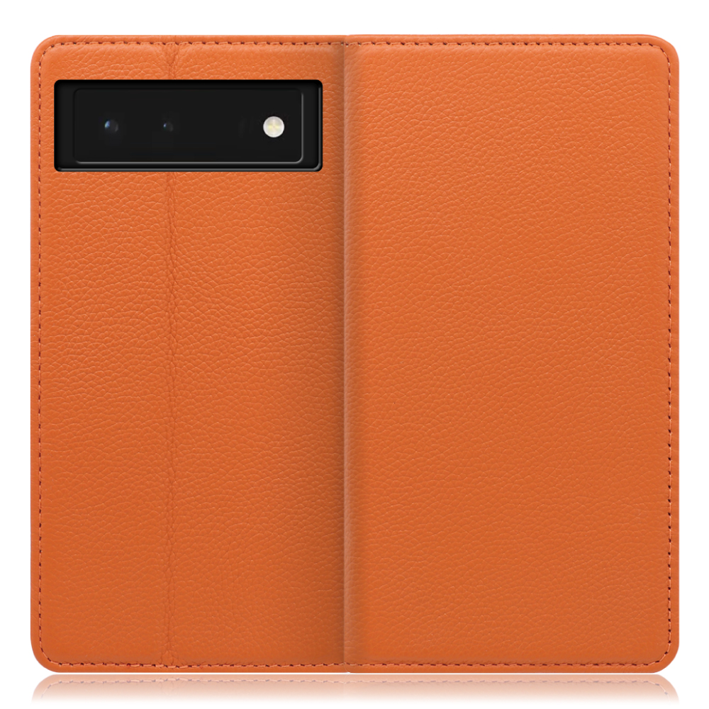 LOOF Pastel Series Google Pixel 6 [オレンジ] 丈夫な本革 お手入れ不要 手帳型ケース カード収納 幅広ポケット ベルトなし