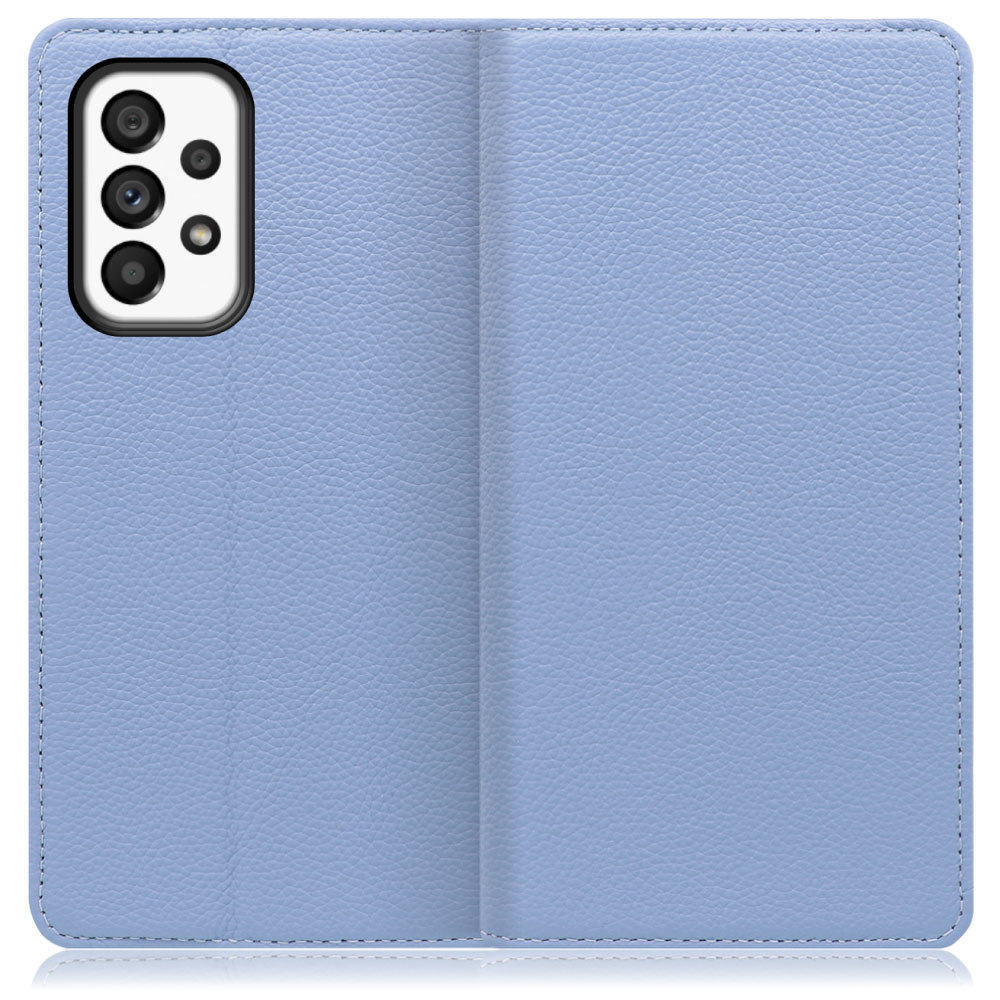 LOOF Pastel Galaxy A53 5G / SC-53C / SCG15 用 [ブルー] 丈夫な本革 お手入れ不要 手帳型ケース カード収納 幅広ポケット ベルトなし
