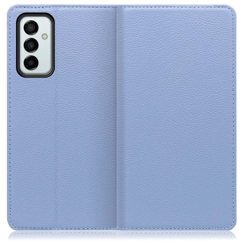 LOOF Pastel Galaxy M23 5G 用 [ブルー] 丈夫な本革 お手入れ不要 手帳型ケース カード収納 幅広ポケット ベルトなし