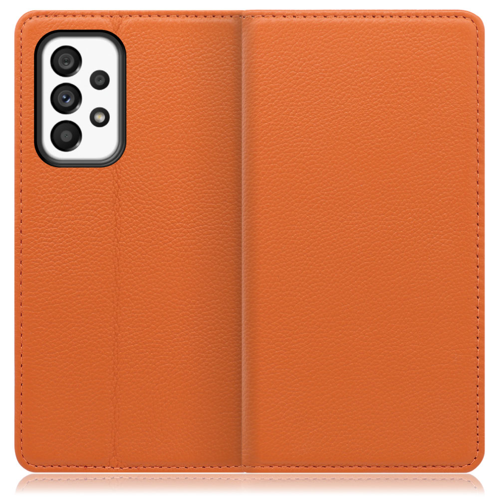 LOOF Pastel Galaxy A53 5G / SC-53C / SCG15 用 [オレンジ] 丈夫な本革 お手入れ不要 手帳型ケース カード収納 幅広ポケット ベルトなし