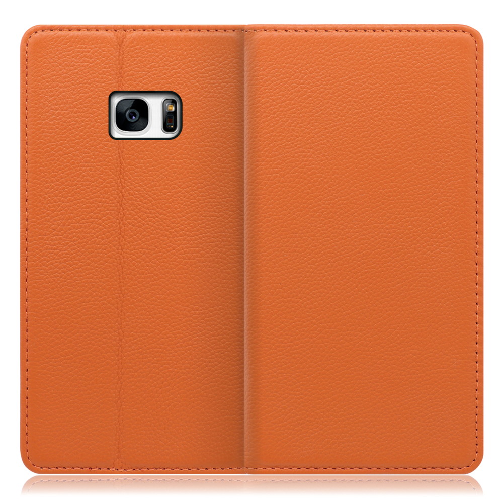 LOOF Pastel Galaxy S7 edge / SC-02H / SCV33 用 [オレンジ] 丈夫な本革 お手入れ不要 手帳型ケース カード収納 幅広ポケット ベルトなし