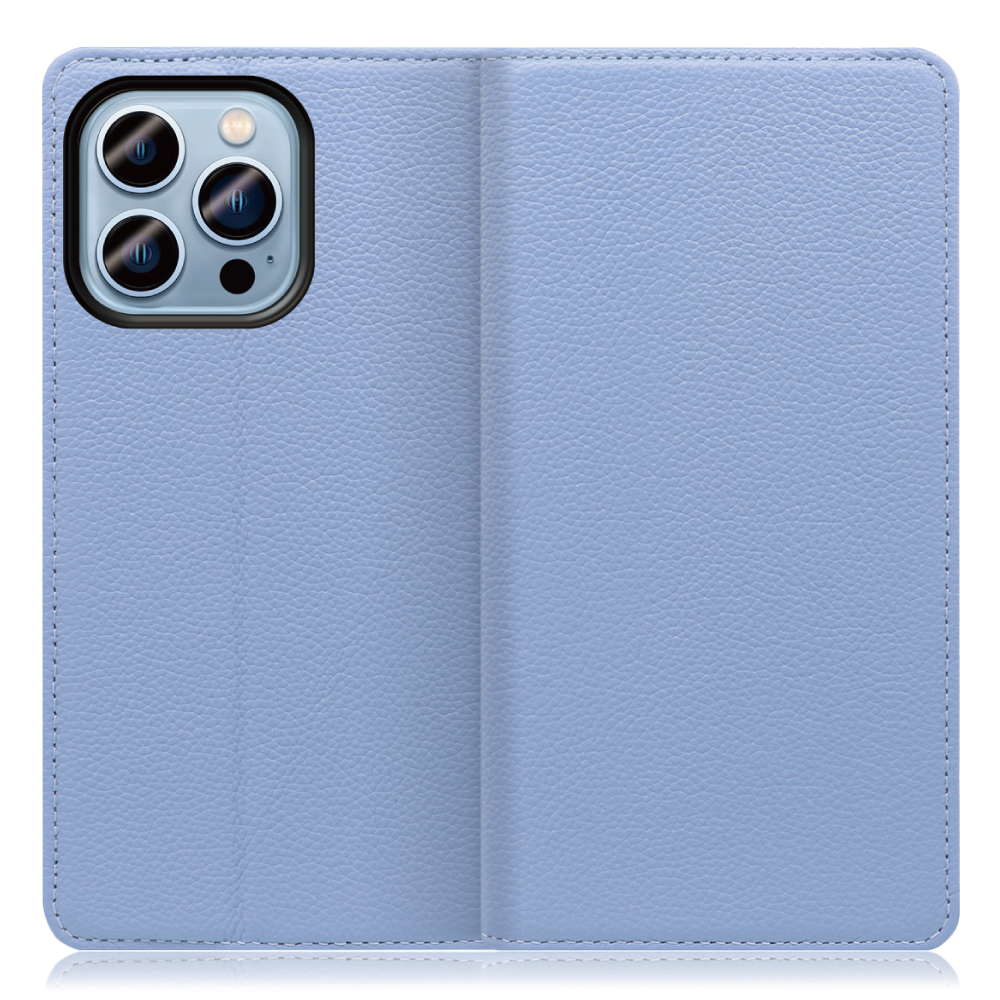 LOOF Pastel Series iPhone 14 Pro Max 用 [ブルー] 丈夫な本革 お手入れ不要 手帳型ケース カード収納 幅広ポケット ベルトなし