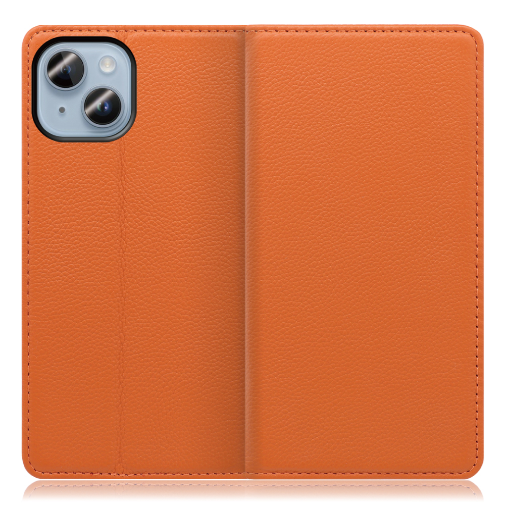 LOOF Pastel Series iPhone 14 Plus 用 [オレンジ] 丈夫な本革 お手入れ不要 手帳型ケース カード収納 幅広ポケット ベルトなし