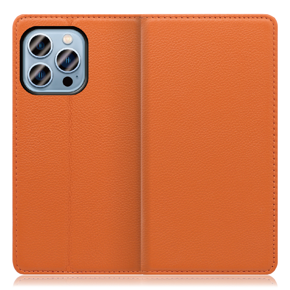 LOOF Pastel Series iPhone 13 Pro [オレンジ] 丈夫な本革 お手入れ不要 手帳型ケース カード収納 幅広ポケット ベルトなし