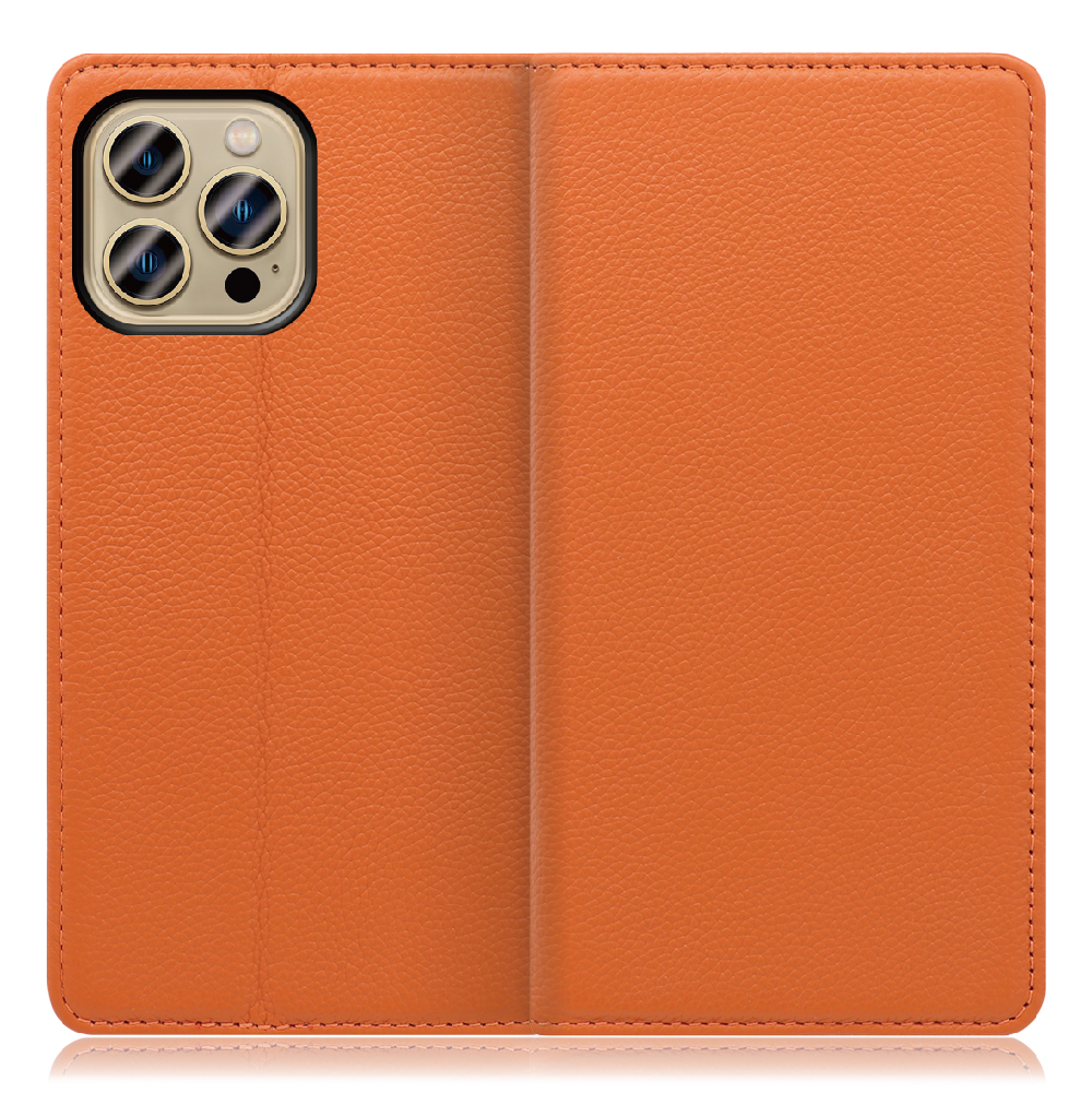 LOOF Pastel Series iPhone 13 Pro Max [オレンジ] 丈夫な本革 お手入れ不要 手帳型ケース カード収納 幅広ポケット ベルトなし