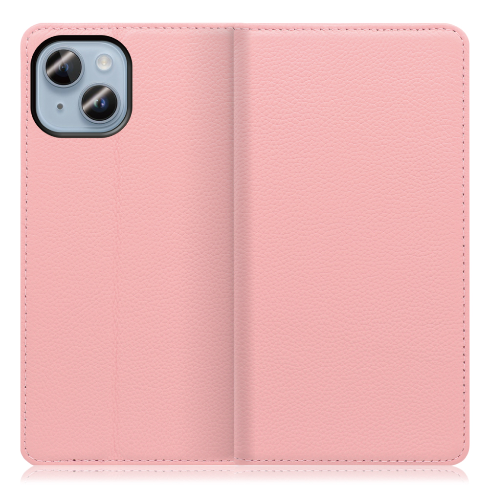 LOOF Pastel Series iPhone 14 Plus 用 [ピンク] 丈夫な本革 お手入れ不要 手帳型ケース カード収納 幅広ポケット ベルトなし