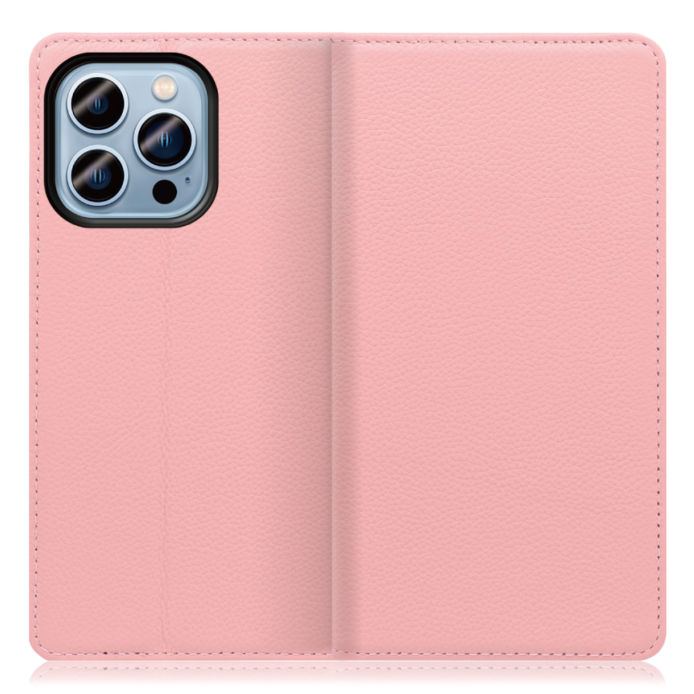 LOOF Pastel Series iPhone 14 Pro Max 用 [ピンク] 丈夫な本革 お手入れ不要 手帳型ケース カード収納 幅広ポケット ベルトなし