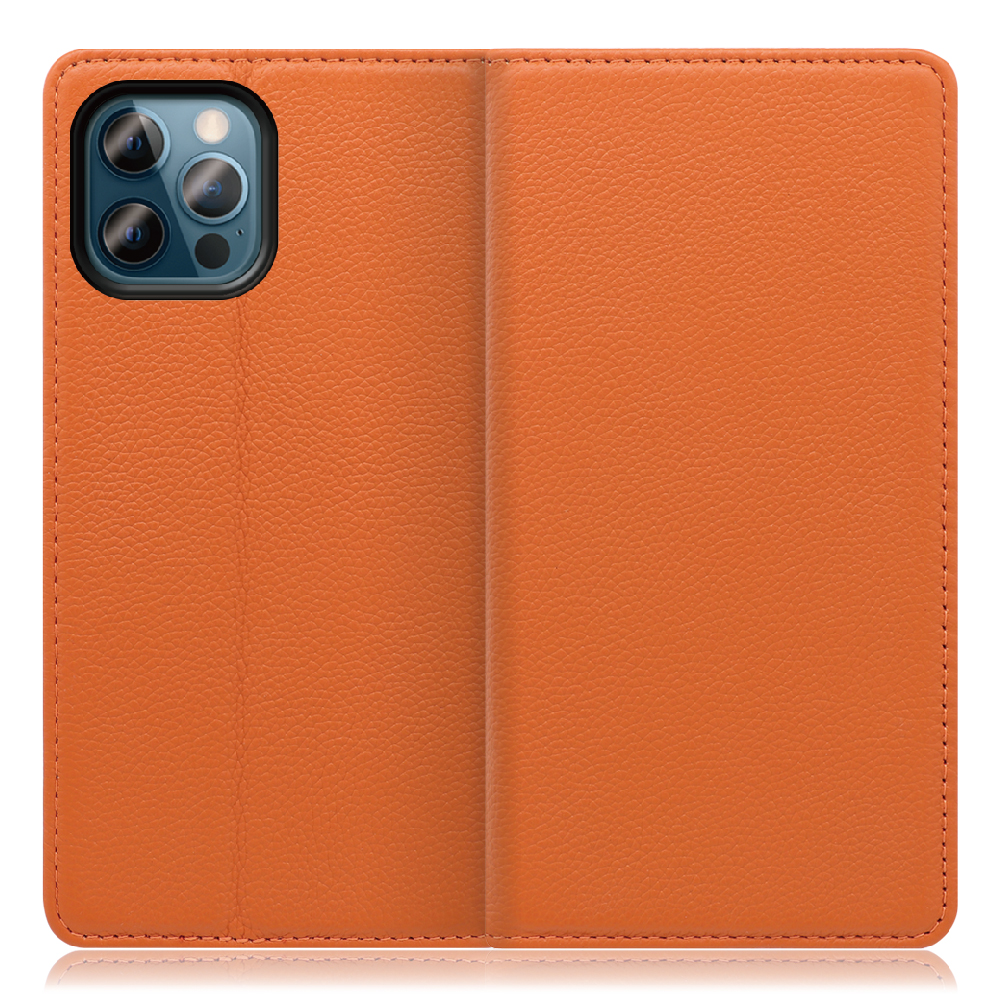 LOOF Pastel Series iPhone 12 / 12 Pro [オレンジ] 丈夫な本革 お手入れ不要 手帳型ケース カード収納 幅広ポケット ベルトなし