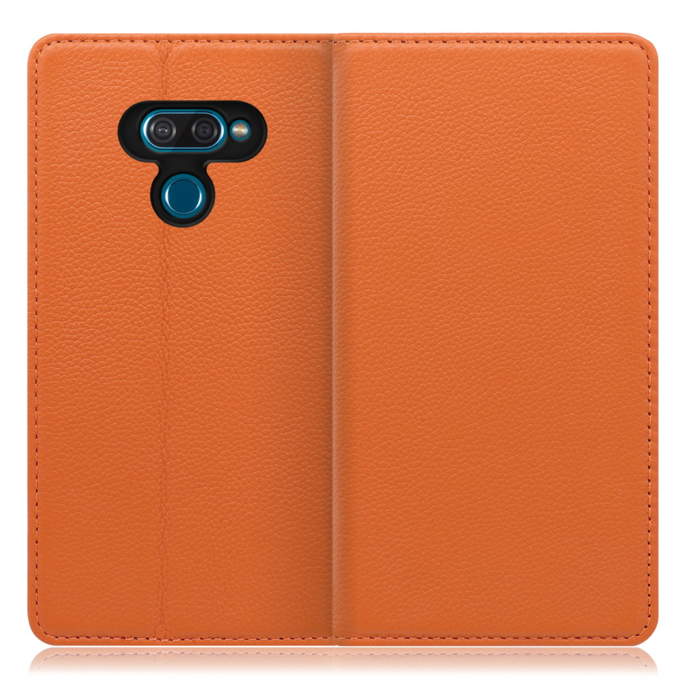 LOOF Pastel LG K50 用 [オレンジ] 丈夫な本革 お手入れ不要 手帳型ケース カード収納 幅広ポケット ベルトなし