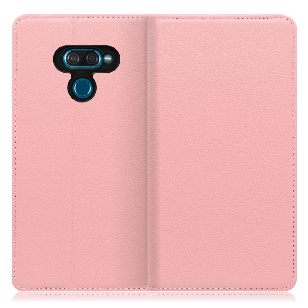 LOOF Pastel LG K50 用 [ピンク] 丈夫な本革 お手入れ不要 手帳型ケース カード収納 幅広ポケット ベルトなし