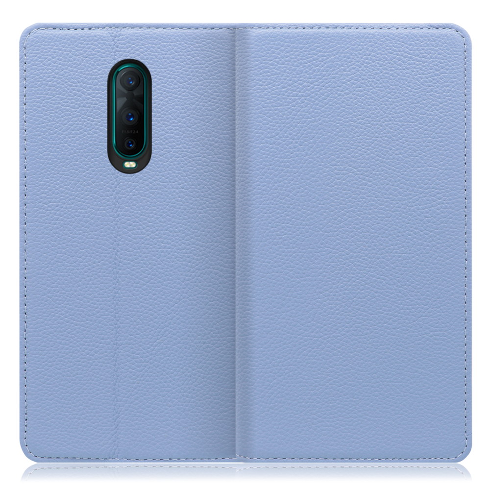 LOOF Pastel OPPO R17 Pro 用 [ブルー] 丈夫な本革 お手入れ不要 手帳型ケース カード収納 幅広ポケット ベルトなし