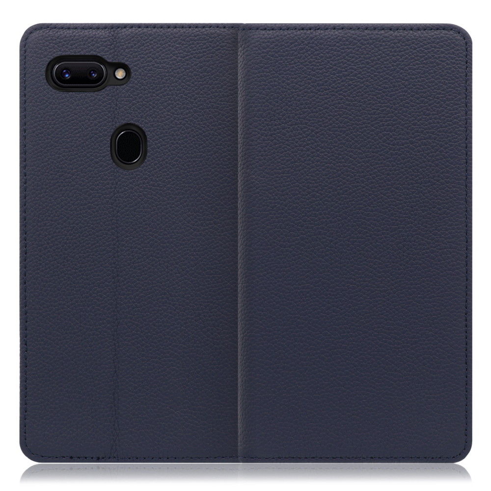 LOOF Pastel OPPO R15 Pro 用 [ネイビー] 丈夫な本革 お手入れ不要 手帳型ケース カード収納 幅広ポケット ベルトなし