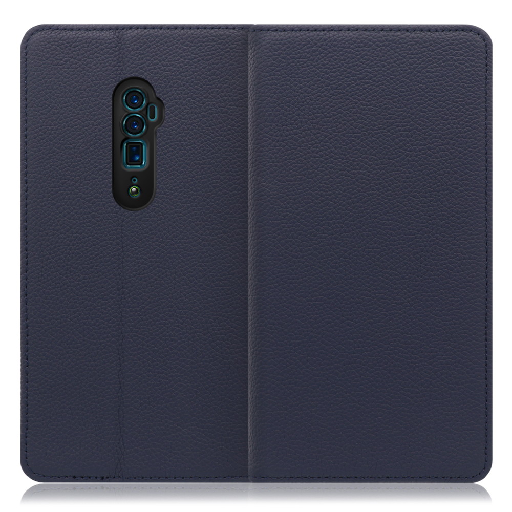 LOOF Pastel OPPO Reno 10x Zoom 用 [ネイビー] 丈夫な本革 お手入れ不要 手帳型ケース カード収納 幅広ポケット ベルトなし