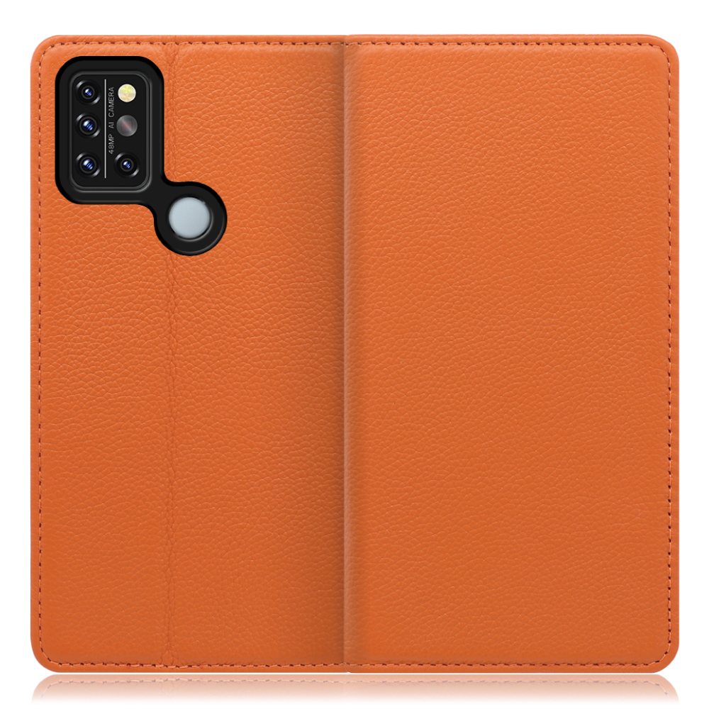 LOOF Pastel UMIDIGI A9 Pro 用 [オレンジ] 丈夫な本革 お手入れ不要 手帳型ケース カード収納 幅広ポケット ベルトなし