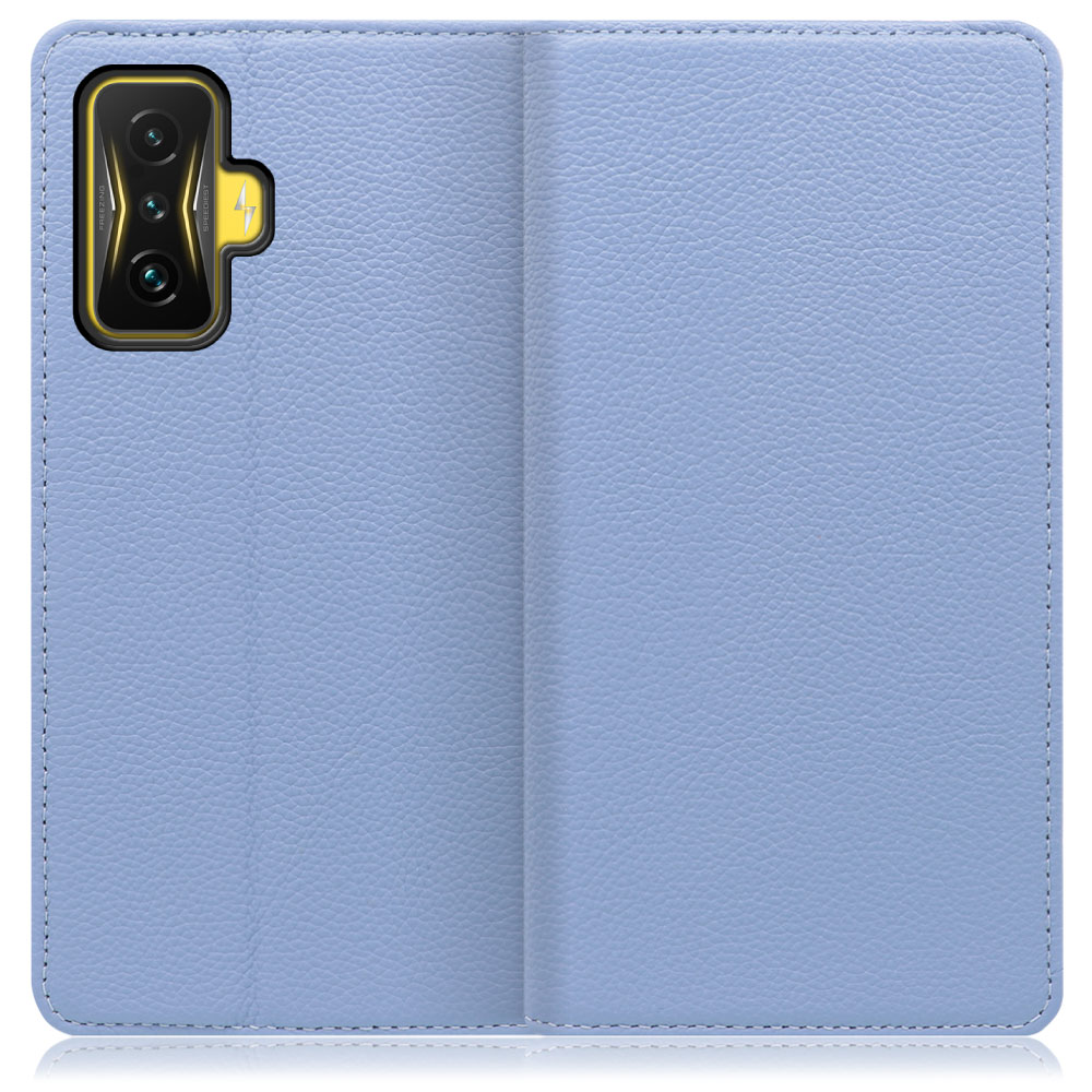 LOOF Pastel Series Xiaomi POCO F4 GT 用 [ブルー] 丈夫な本革 お手入れ不要 手帳型ケース カード収納 幅広ポケット ベルトなし